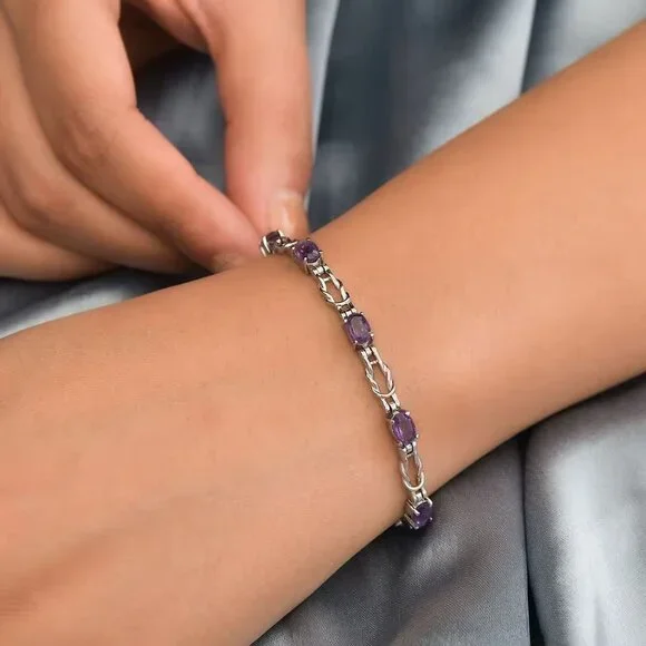 Amethyst 3.35 ctw Line Bracelet in Stainless Steel (7.25 In) - Picture 4 of 6